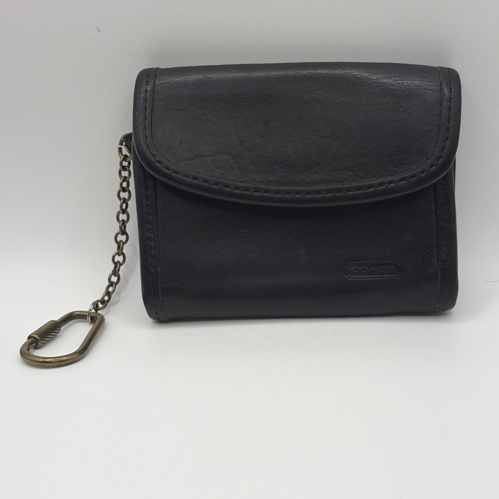 Vintage Coach Multifunction Wallet Black Change Purse Pouch Key Chain EUC